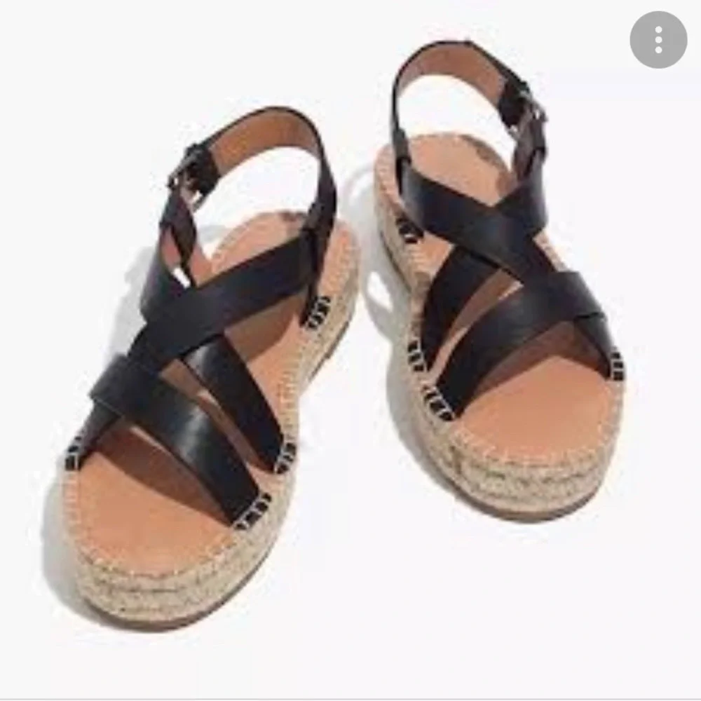Madewell Black Leather Crisscross Espadrille Sandals